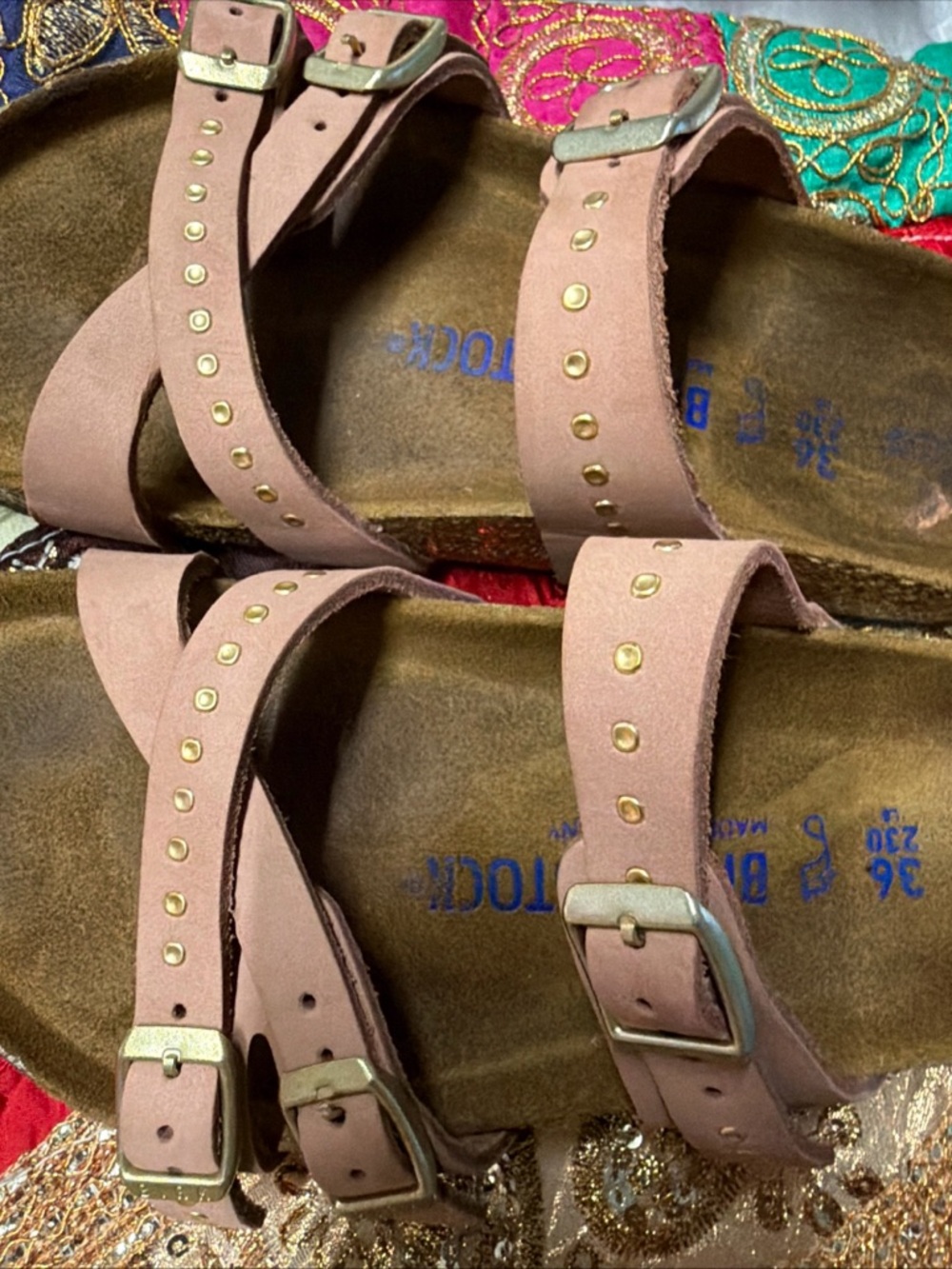 Birkenstock Old Rose Studded Triple Strap Buckle Sandals - Picture 9 of 16